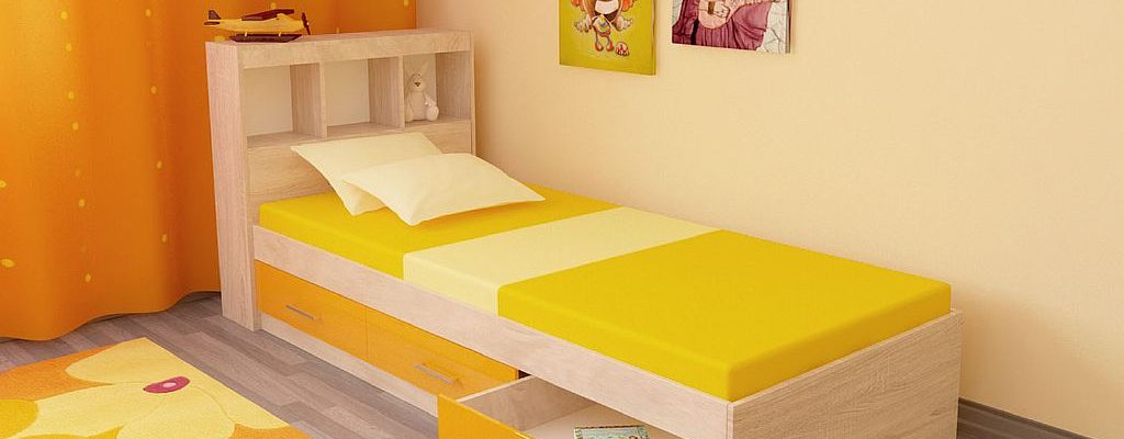 child bed with boxes