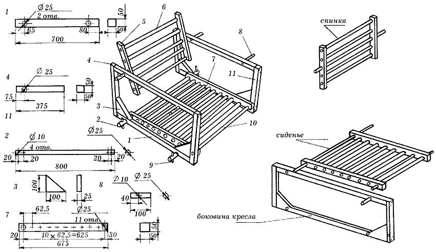 Чертеж сидение для качелей